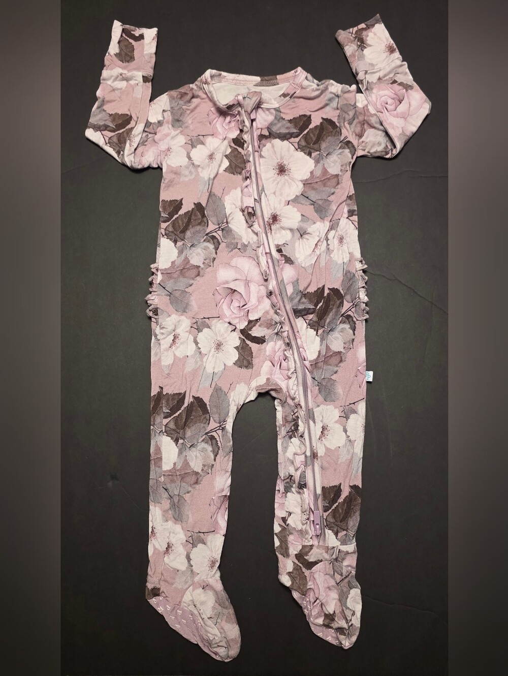 Posh Peanut Blush Pink Floral Ruffle Zipper Footie Size 12-18m